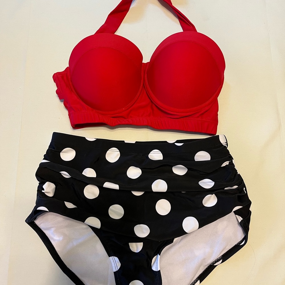 So fun! Red and black bikini. NWOT Size small #13P